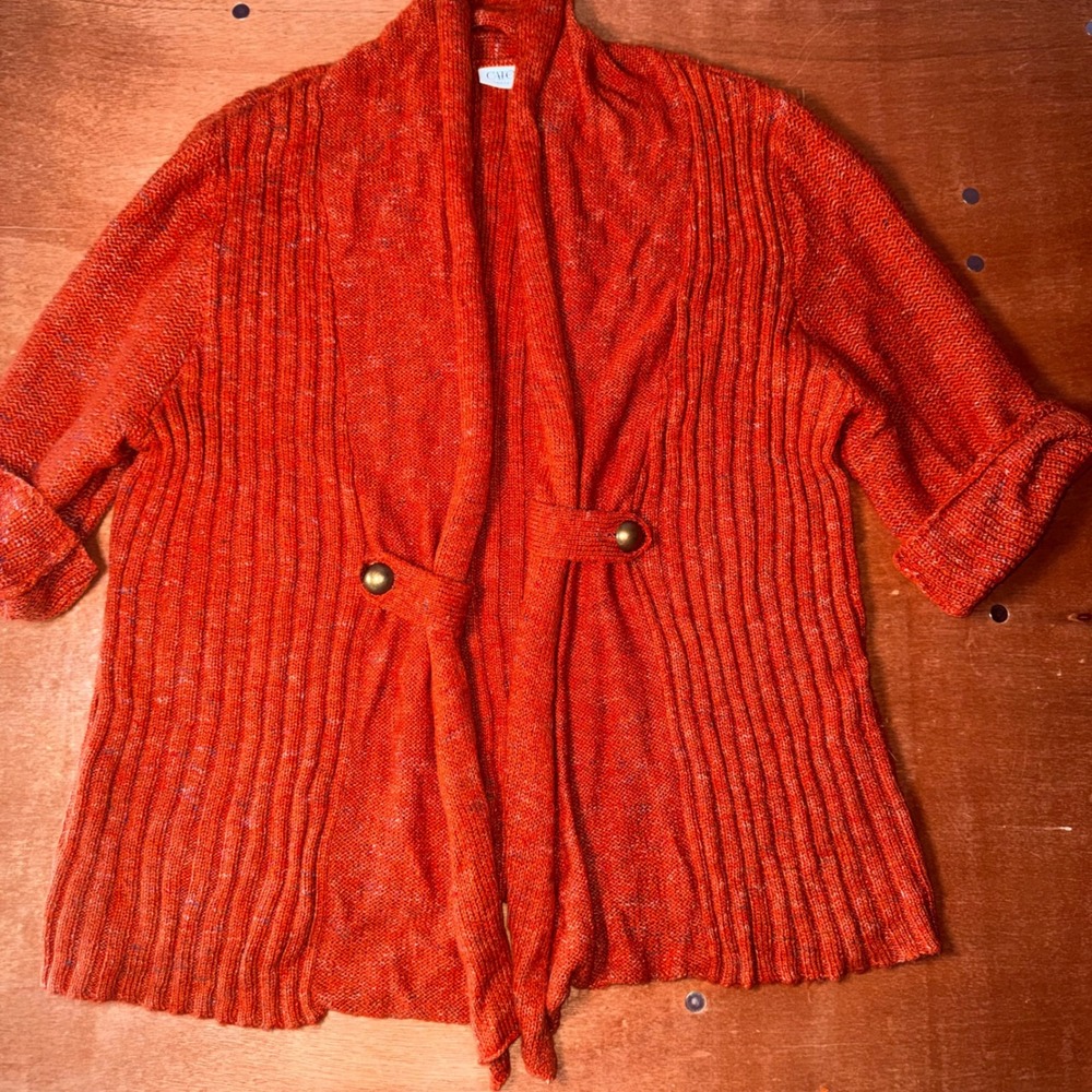 Cato Woman Plus 22/24W Orange Ribbed Cardigan Shawl Collar Button Tab Sleeve